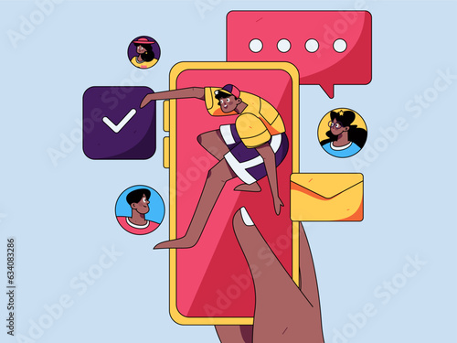 Virtual characters social communication concept business flat vector hand drawn illustration
