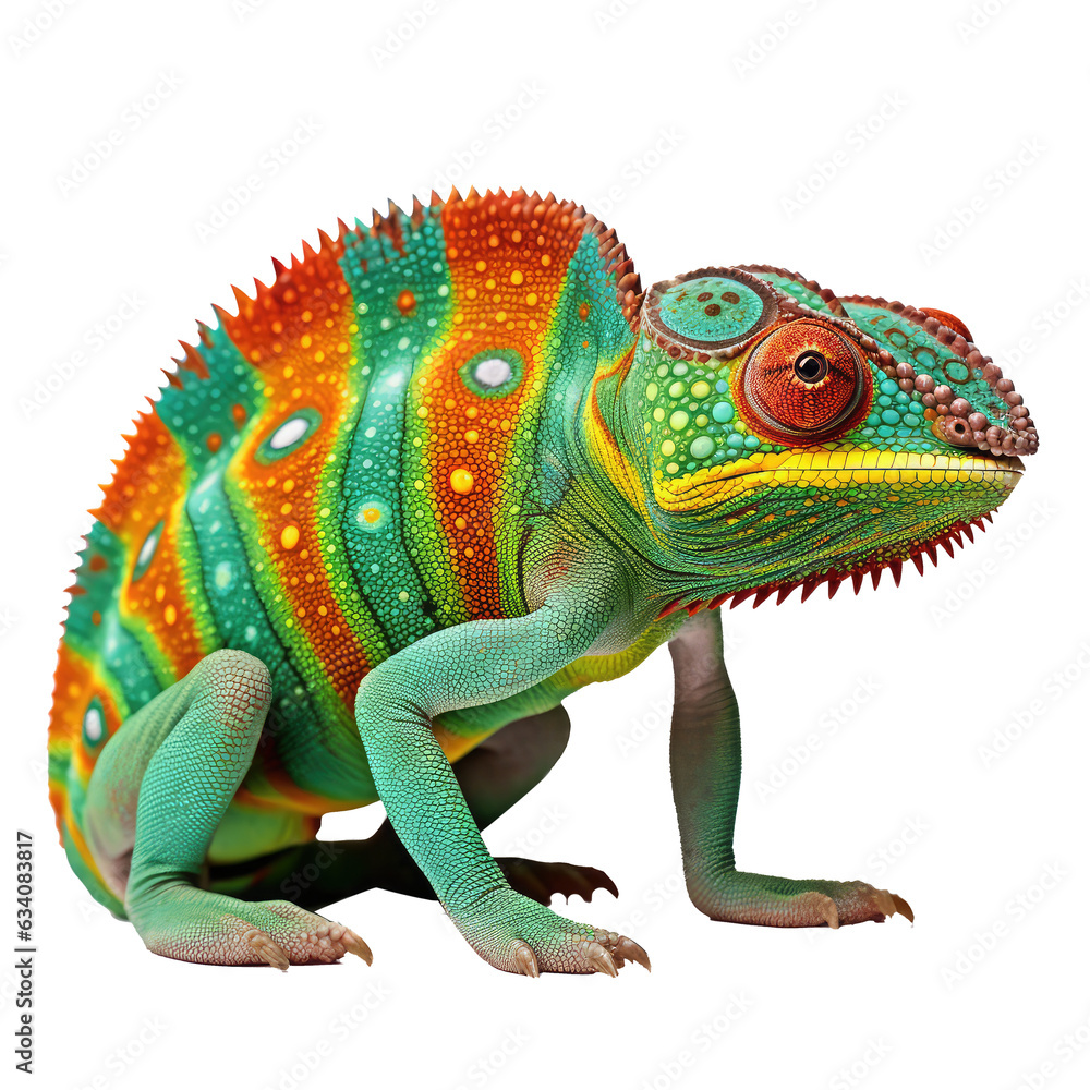Fototapeta premium chameleon looking isolated on white