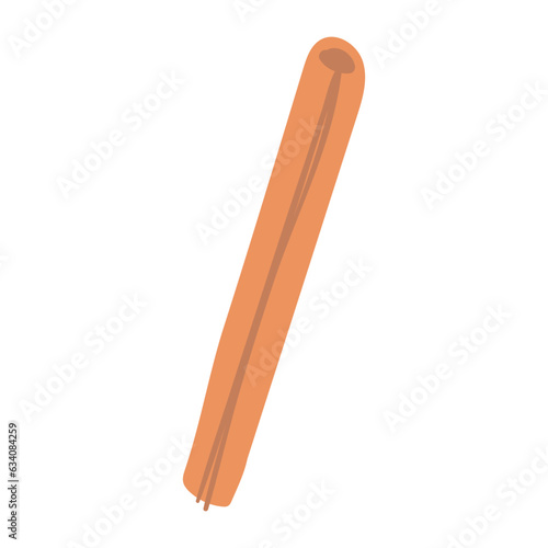 Cinnamon stick hand drawn cartoon illustration. Flat style design, isolated vector. Kids autumn, fall print element, seasonal hot drink ingredient, topping, food, spice