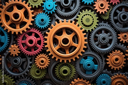 Multi-Colored Gears Background - Mechanical Texture