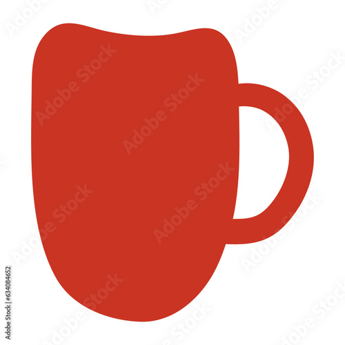 Red mug cup hand drawn cartoon illustration. Flat style design, isolated vector. Autumn, fall print element, tableware, pottery, teaware, coffeeware, kitchen