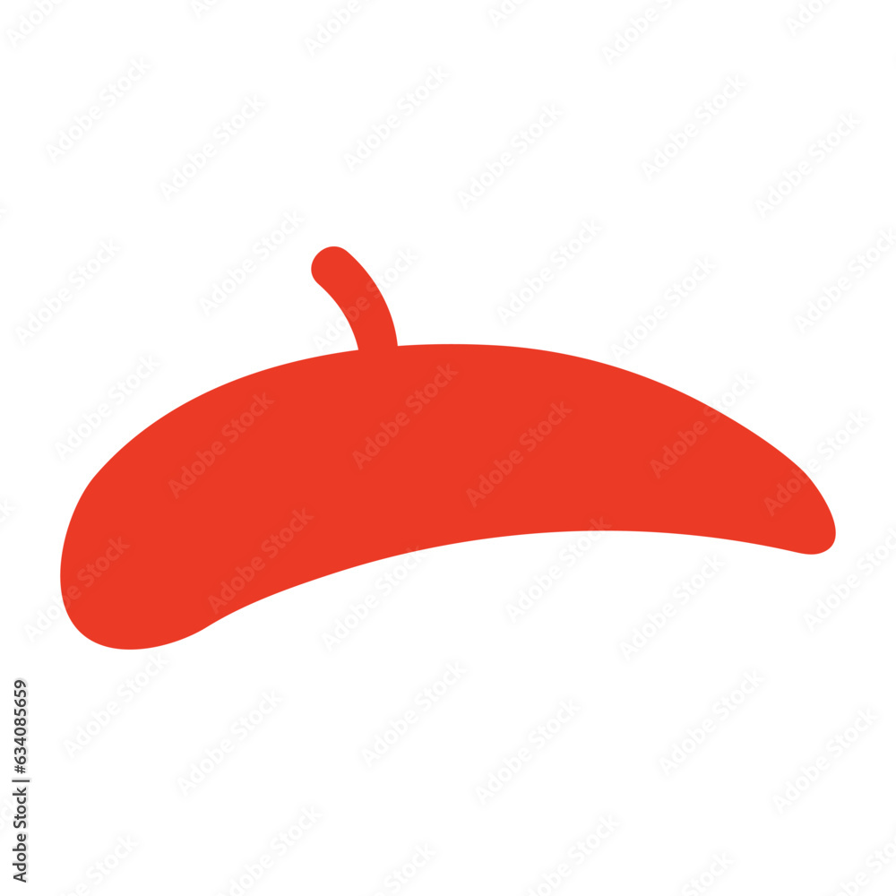 Red beret hat hand drawn cartoon illustration. Flat style design, isolated vector. Kids autumn, fall print element, seasonal warm, cozy clothes, knitting, handicraft, knitwear Red beret hat hand drawn cartoon illustration. Flat style design, isolated vector. Kids autumn, fall print element, seasonal warm, cozy clothes, knitting, handicraft, knitwear