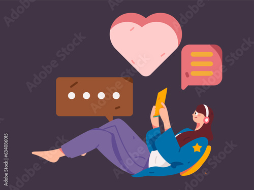 Virtual characters social communication concept business flat vector hand drawn illustration
