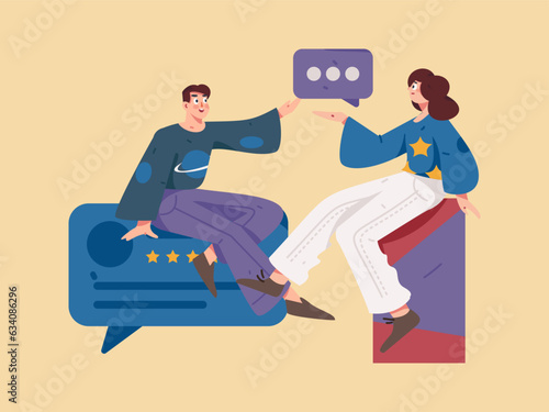 Virtual characters social communication concept business flat vector hand drawn illustration
