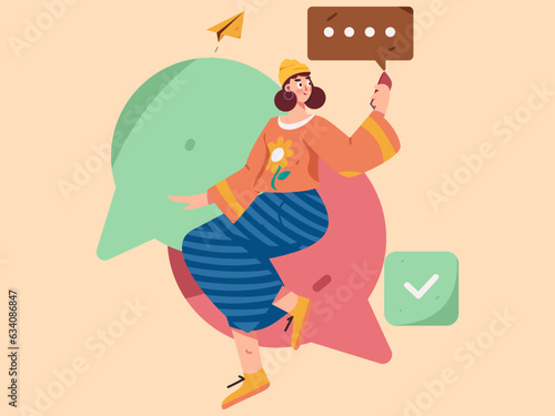 Virtual characters social communication concept business flat vector hand drawn illustration
