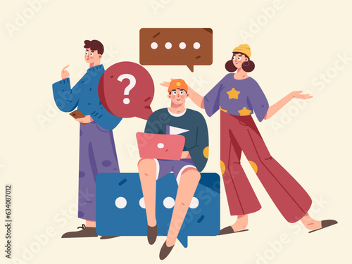 Virtual characters social communication concept business flat vector hand drawn illustration
