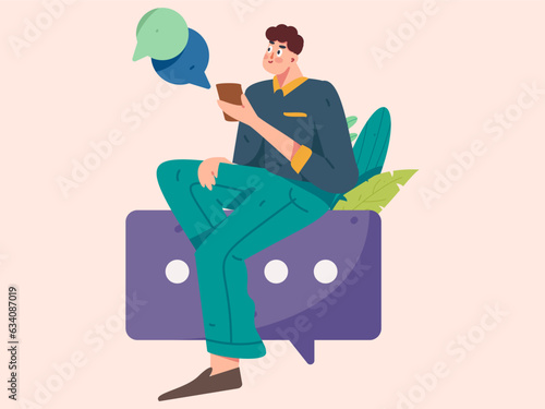 Virtual characters social communication concept business flat vector hand drawn illustration

