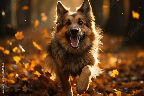 German shepherd dog on a walk in an autumn forest © Veniamin Kraskov
