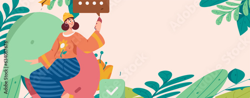 Virtual characters social communication concept business flat vector hand drawn illustration
