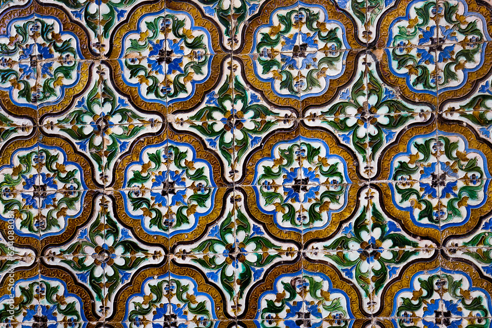 Ceramic azulejos in Casa de Pilatos, Seville, Andalusia, spain