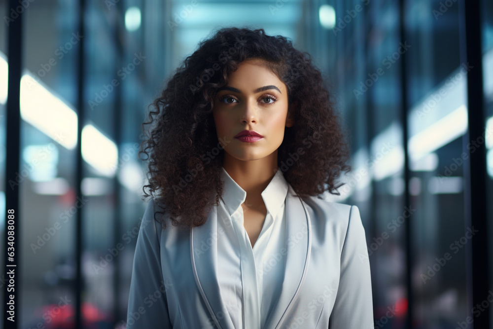 portrait of a confident leader business woman with a suit in front of corporate building glass. High quality photo portrait of a confident leader business woman with a suit in front of corporate building glass. High quality photo