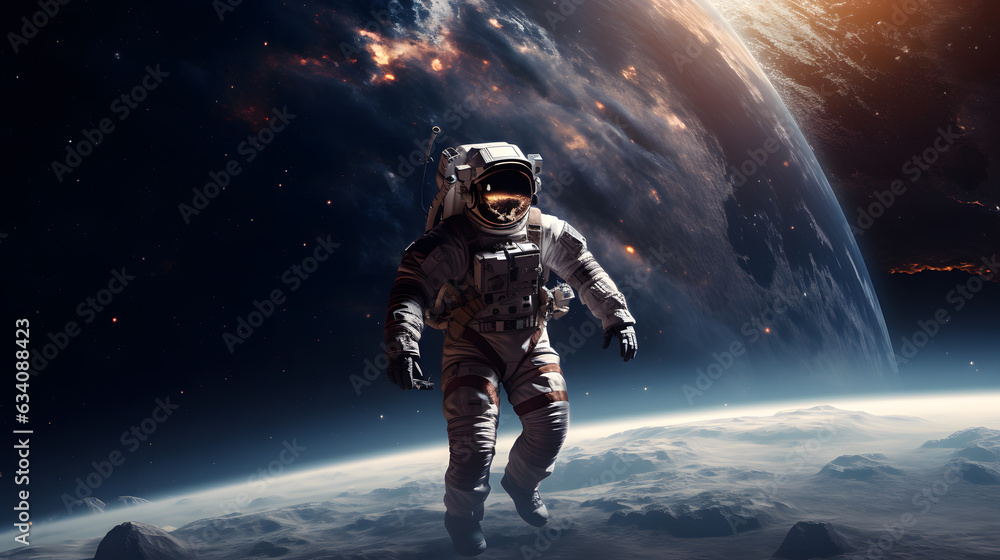 Fototapeta premium Cosmic Exploration: Astronaut Embarking on Celestial Journey