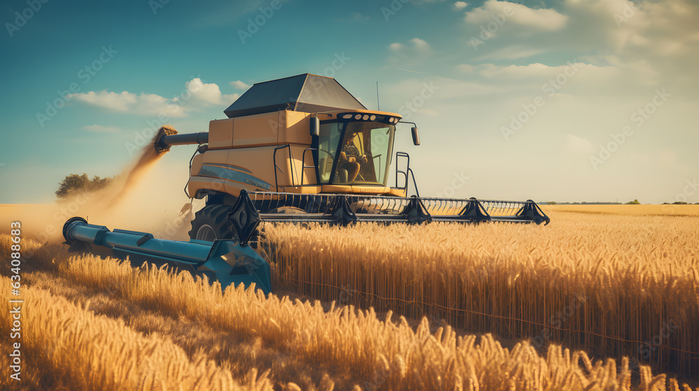 Fototapeta premium Bountiful Harvest: Gathering Crops in the Golden Fields