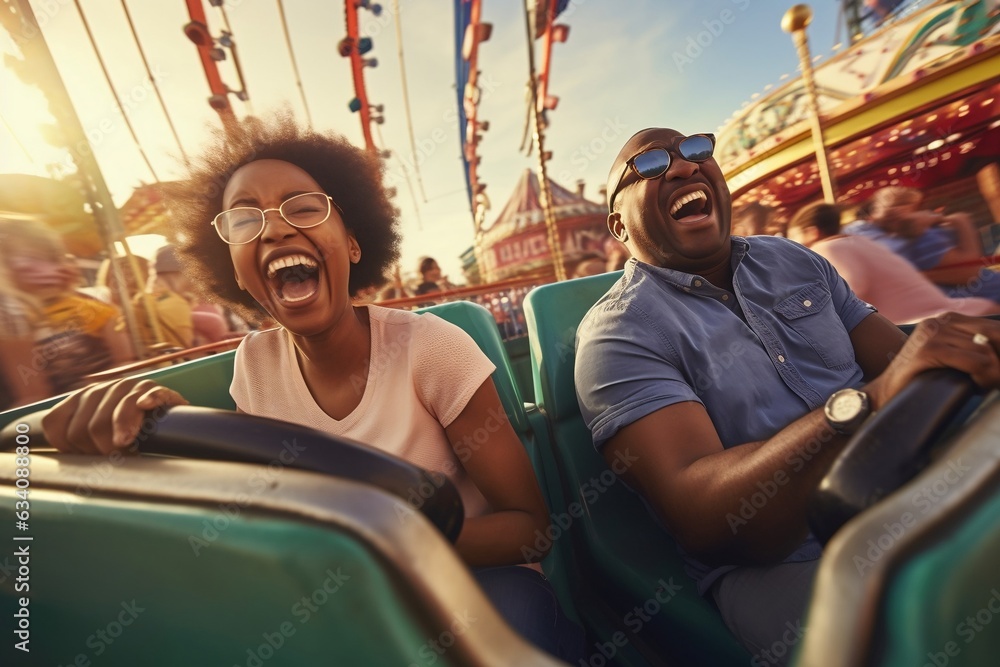 Thrilled Couple Experiencing an Exciting High-Speed Ride, Generative Ai