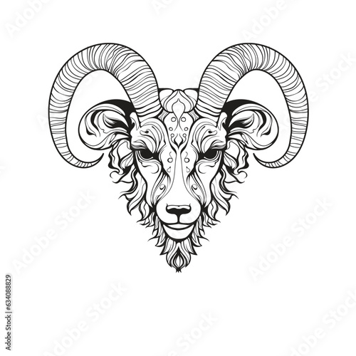 Painted ornament ram. Head of ram on white background template EPS 10 isolated vector illustration. Suitable for printing on t-shirts.