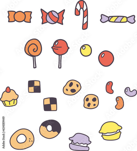 シンプルでかわいい色々なお菓子のカラーイラストセット