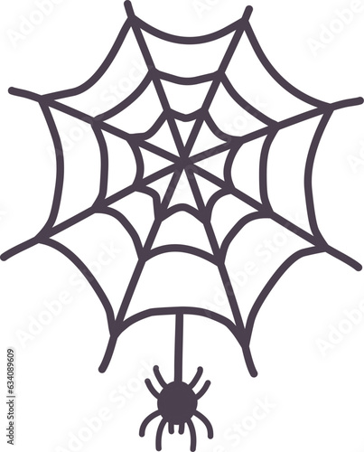 シンプルにデフォルメした蜘蛛と蜘蛛の巣のシルエット