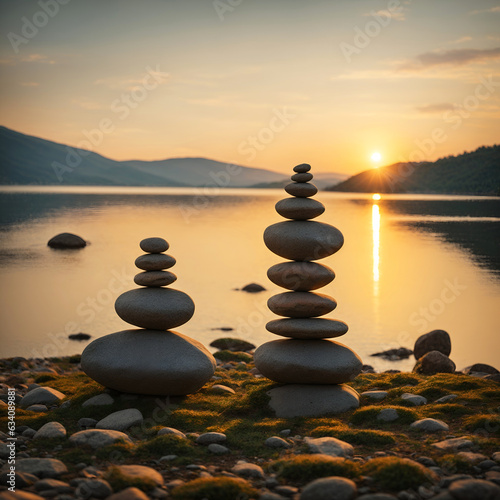 stones balancing by the lake  balance stones  sea  beach  seaside 