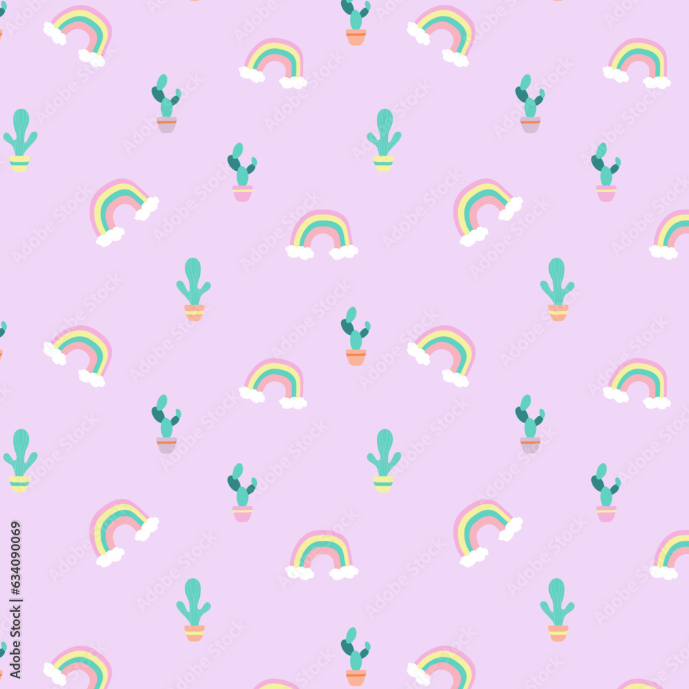 Rainbow Cactus Allover Seamless Pattern Design Artwork 