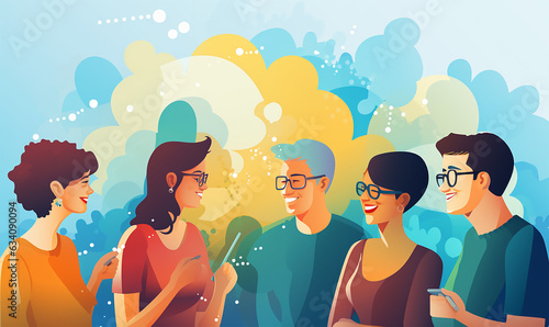 Engaging communication illustration, Illustration of people speaking and communicating with each other photo