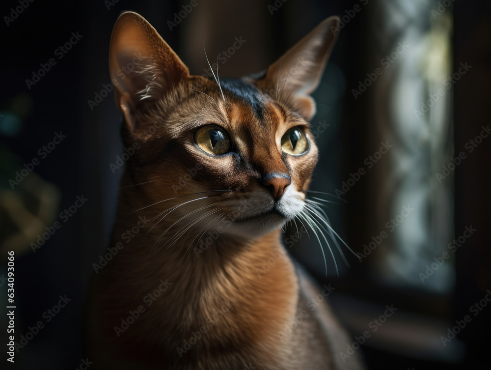 Abyssinian Сat portrait close up created with Generative AI technology