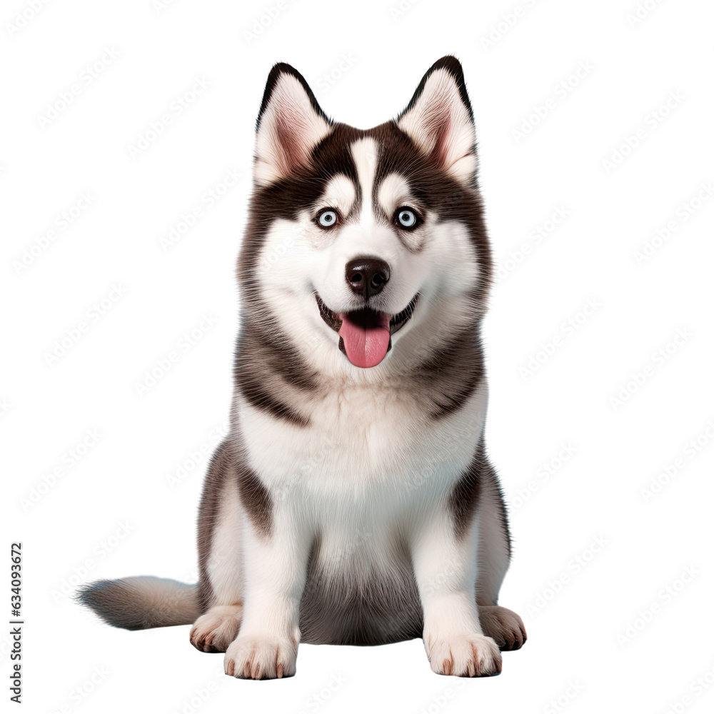 Husky dog with blue eyes isolated on transparent background