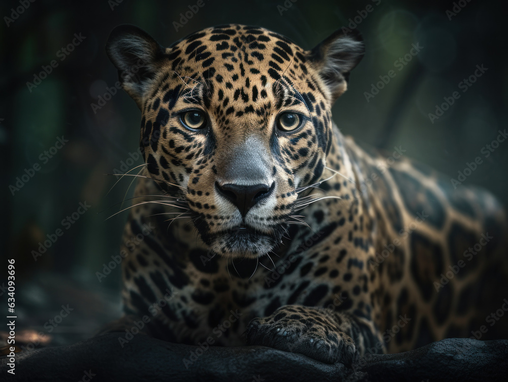 Jaguar portrait close up created with Generative AI technology Jaguar portrait close up created with Generative AI technology
