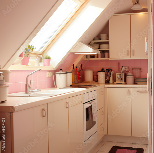 modern kitchen interior, Kitchen design, with cabinets, shelves, Scandinavian style