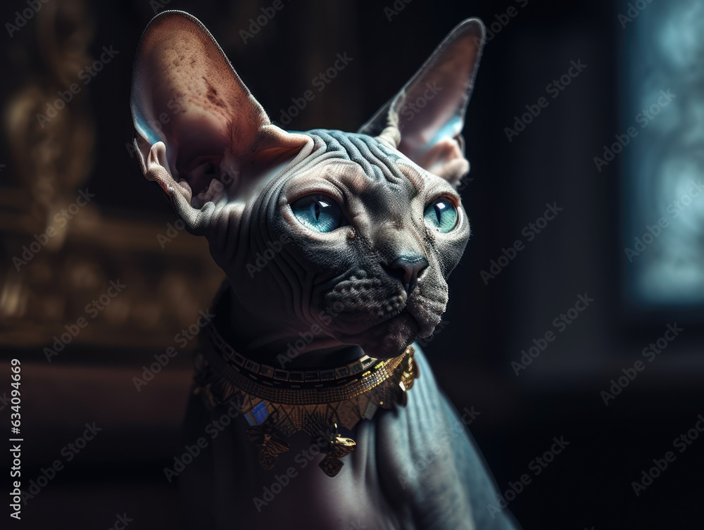 Sphynx Сat portrait close up created with Generative AI technology