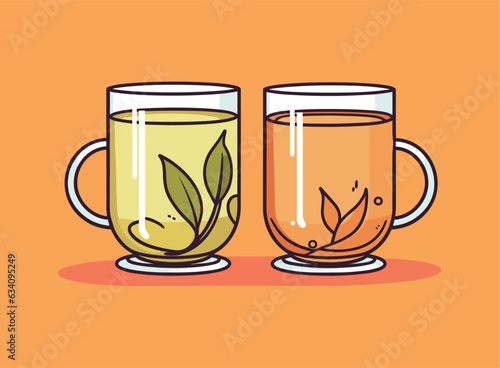 Glass cup of green and black tea