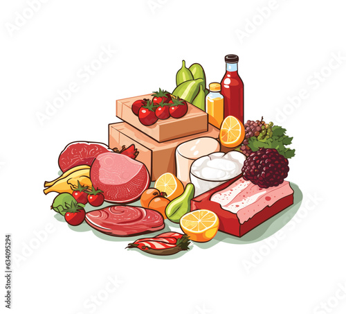 Vibrant vector illustration showcasing a beautifully arranged assortment of grocery items on a clean white background