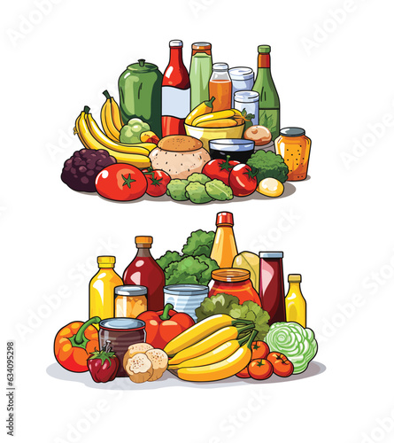 Vibrant vector illustration showcasing a beautifully arranged assortment of grocery items on a clean white background