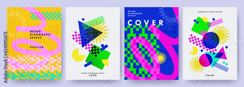 Creative covers, layouts or posters concept in modern minimal style for corporate identity, branding, social media advertising, promo. Trendy geometric design templates with
retro risograph effect