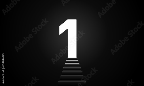 Ladder to be number one in the dark. Step to success. One doorway, dark and light side. Conceptual business idea. Vector illustration.