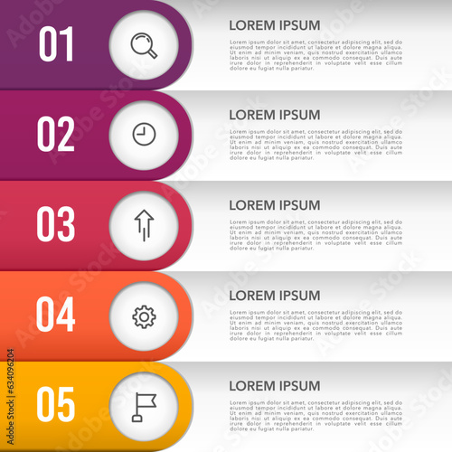 Infographic 5 steps with icons to success. Business presentation. Vector illustration. 
