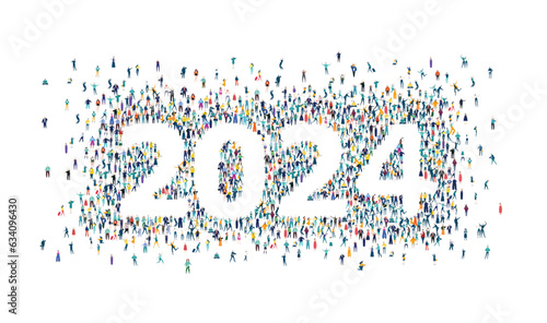 2024 new year symbol made of many little people at white background 
