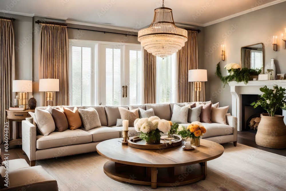 Fototapeta premium Picture of domestic living room, cozy sofa, luxury living room, living room interior, 