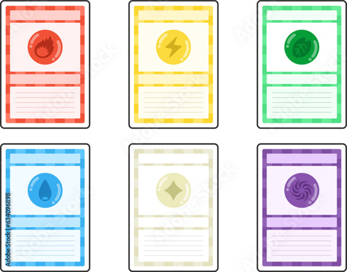 トレーディングカードの、属性別のカード（フチあり）のイラストセット