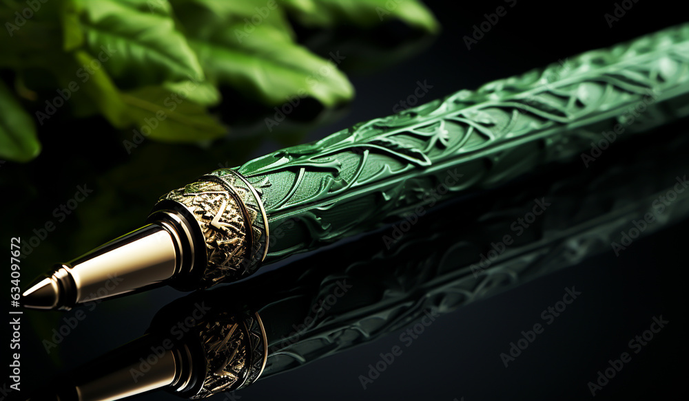 Fototapeta premium Artistic green pen on a table. AI generated
