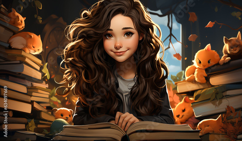 Student girl with school book  education concept. AI generated