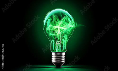 Green light bulb in ecology concept. AI generated