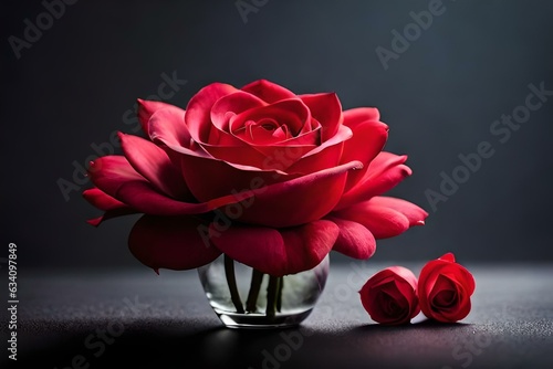 Stunning red roses, set against a solitary black background - AI Generative