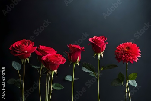 Stunning red roses  set against a solitary black background - AI Generative