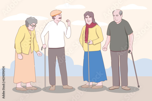 elderly care, old people care activities, prescribes treatment. Vector characters flat cartoon.