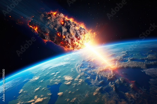 Meteor Impact! Glowing Fireball Enters Earth's Atmosphere Creating Stunning Cosmic Event: Generative AI