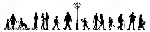 Vector illustration. Silhouettes of men and women of different ages. Big set of people.