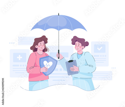 Health insurance vector concept people with a doctor fill out a medical online insurance form. It can be used for landing page ui web mobile app.