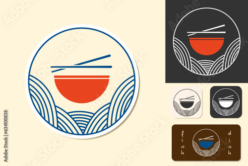 LOGO icon ramen restaurant isolated vector illustration, minimal design. seafood asian cafe icon set. Vector illustration