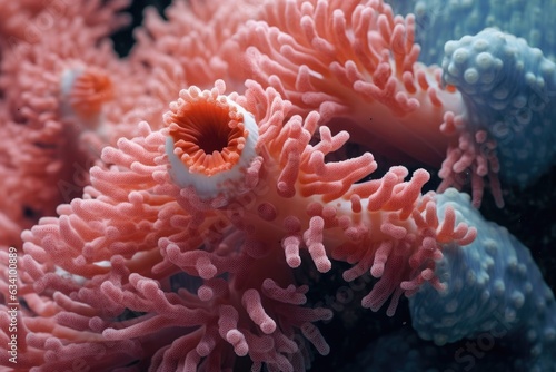 close-up of coral polyps with extended tentacles capturing prey © altitudevisual