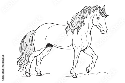 Horse pencil drawing coloring book. Vector illustration